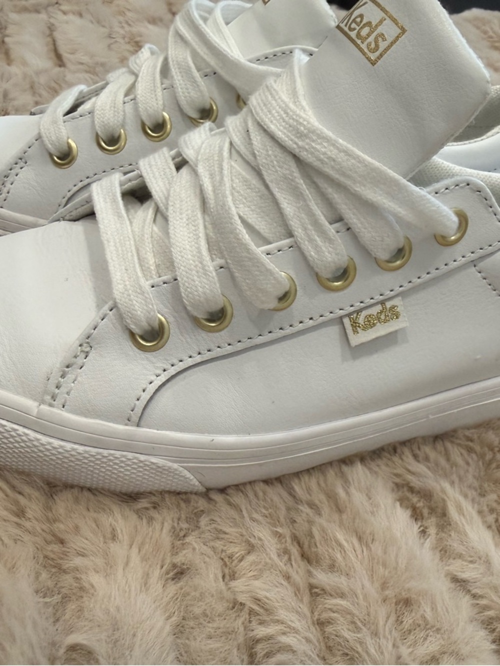 Keds White Leather Sneakers with Gold Accents - Picture 4 of 6